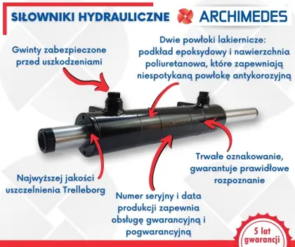 Cylinder hydrauliczny - siłownik jednostronny pomocniczy podnośnika C-385 ARCHIMEDES 44782