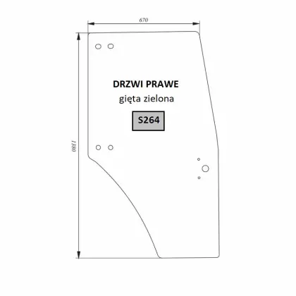 Szyba drzwi prawa gięta zielona do Deutz 45128