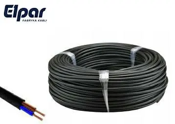 Przewód elektryczny kabel ELPAR 2 żyłowy 2x0,75mm2 300/300V 1mb OMYP czarny H03VVH2-F2X0,75CR