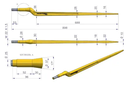 Ząb ładowacza gięty 880mm Waryński W9132-880W