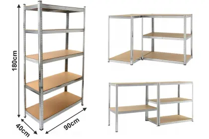 Regal magazynowy metalowy ocynk wciskany 180x90x40cm 5 półek nośność 175kg ROC175