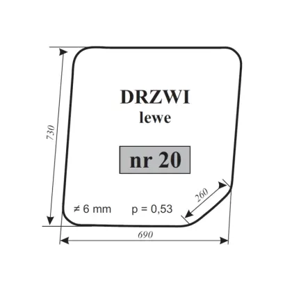 Szyba drzwi lewa Ostrówek 11890