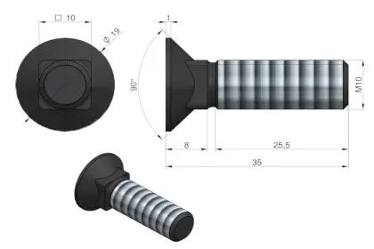 Śruba płuzna podsadzana M10x35 10.9 Waryński W-608101035
