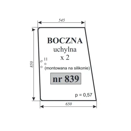 Szyba boczna uchylna lewa/prawa do Renault mont silikon 13744
