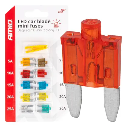 Bezpieczniki samochodowe z diodą LED 10szt mini 04340