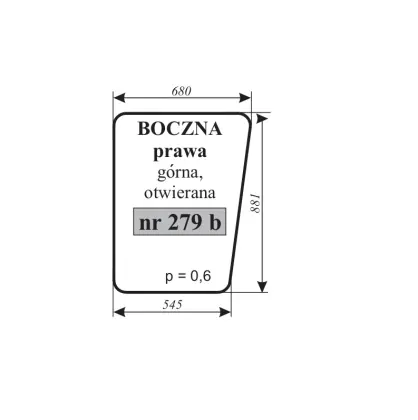 Szyba boczna prawa górna otwierana do Bizon Rekord Z-058 11945