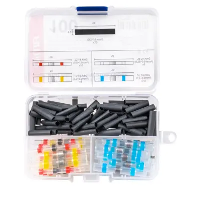 KPL KONEKTORY ZŁĄCZKI Z CYNĄ I KOSZULKI TERMOKURCZLIWE 70 PCS