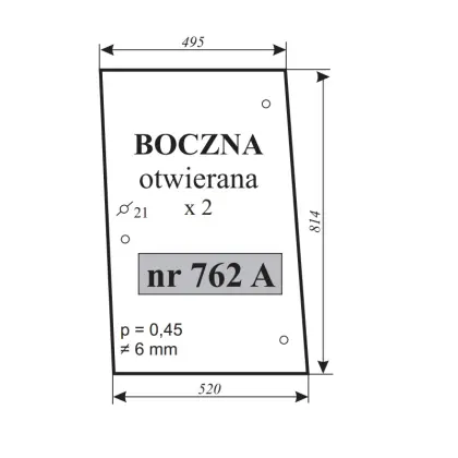 Szyba boczna otwierana do MF 675, 690, 699 15577