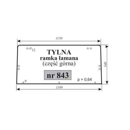Szyba tylna Renault ramka łamana część górna 17396