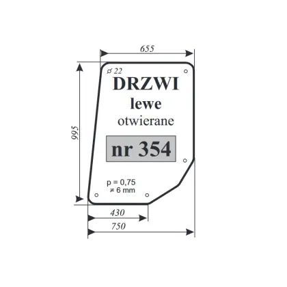 Szyba drzwi lewe Ostrówek typ 163 31147