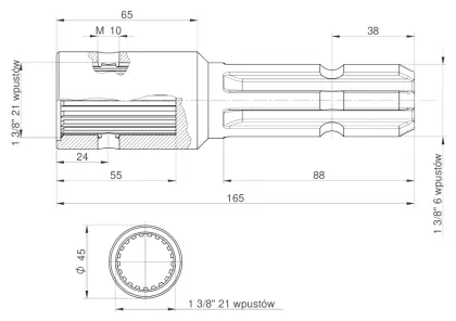 Redukcja wałka WOM adapter z otworem zabezpieczającym 1 3/8" 21 wpustów na wałek 1 3/8" 6 wpustów MORGA 45168