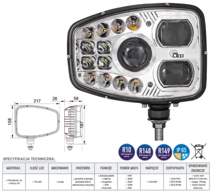 REFLEKTOR DROGOWY LED R148 R149 PRAWY