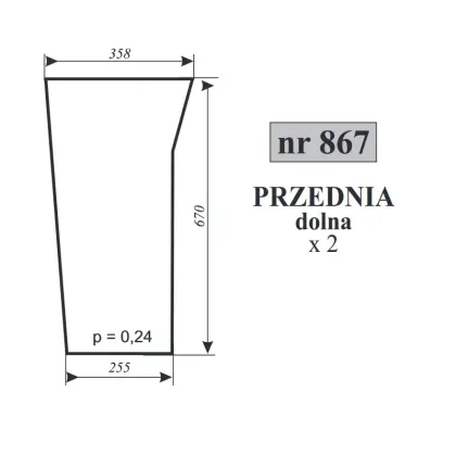 Szyba przednia dolna MF 3475994M1 342, 350, 352, 355, 360, 362, 362N, 365, 372N, 375, 382N, 390, 390T, 396, 398, 399