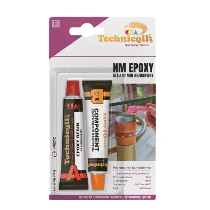 Klej epoksydowy bezbarwny dwuskładnikowy 2X12ml 10min uniwersalny E-444 Technicqll