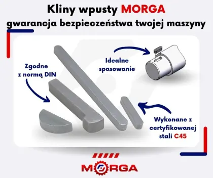 Wpust pryzmatyczny 8x7x1000 DIN 6885 Stal C45 MORGA