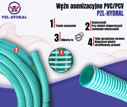 Wąż asenizacyjny PVC/PCV ssawno - tłoczący DN25 ( sprzedawany na metry ) PZL HYDRAL