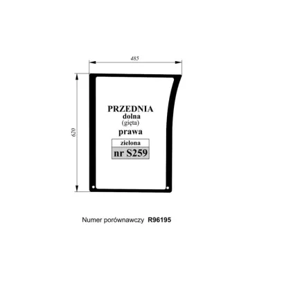 Szyba przednia dolna prawa gięta zielona John Deere