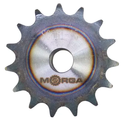 Koło zębate łańcuchowe hartowane z kołnierzem, piastą 06B-1 (R1 3/8) Z-15 średnica zewnętrzna 49,5 mm MORGA