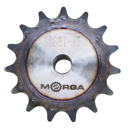 Koło zębate łańcuchowe hartowane z kołnierzem, piastą 08B-1 (R1 1/2) Z-15 średnica zewnętrzna 65,9 mm MORGA