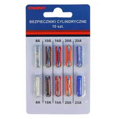 Zestaw komplet bezpieczników cylindrycznych standard 10szt (zawieszka)