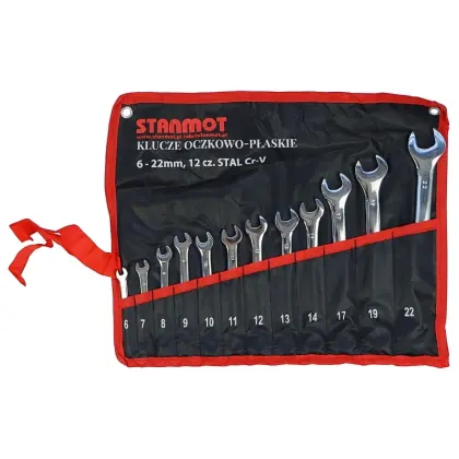 Komplet zestaw kluczy oczkowo - płaskich 6-22mm CR-V chromowy 12 elementów