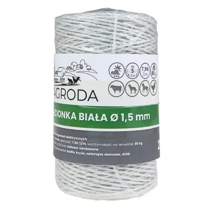 Plecionka ogrodzenia elektryzatora pastucha 3 x 0.16mm odporna na UV 250m biała  ZAGRODA