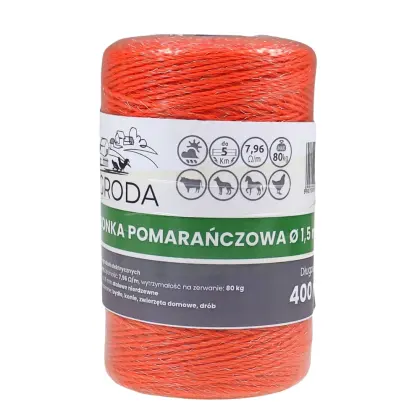 Plecionka ogrodzenia elektryzatora pastucha 3 x 0.16mm odporna na UV 400m pomarańczowa ZAGRODA
