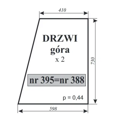 Szyba drzwi góra C-360 kabina Smolniki 388=395=402 12037