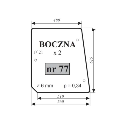 Szyba boczna do MF-255 Ursus 4512 12207