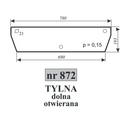 Szyba tylna dolna otwierana do MF 3476137M1 342 350 352 355 360 362 362N 365 372N 375 382N 390 390T 396 398 399 12250