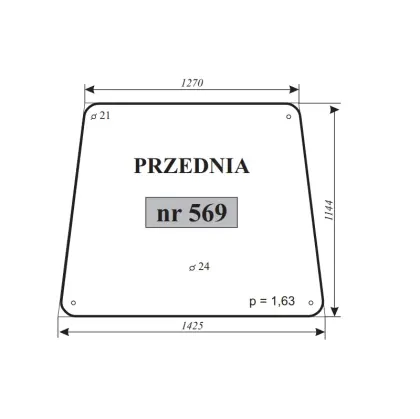 Szyba przednia do koparki Waryński 726A 14249