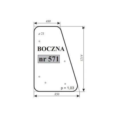 Szyba boczna koparka Waryński 726 A 14250