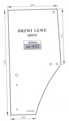 Szyba drzwi lewa John Deere L169102 zielona 23697