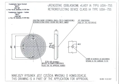 Odblask biały FI 75mm 29 mocowanie śruba 160