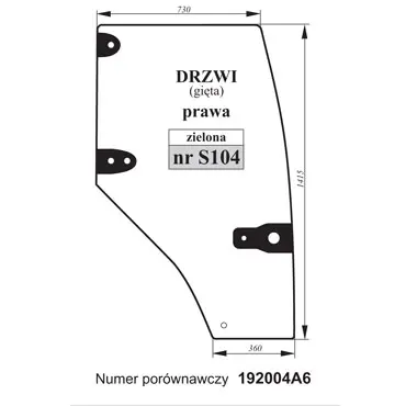 Szyba drzwi prawa do Case 192004A6 27416