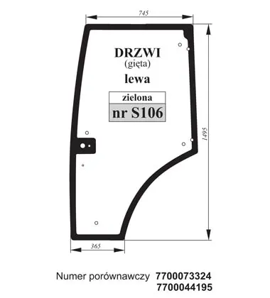 Szyba drzwi lewa gięta zielona Renault 77000733247700000000 27417