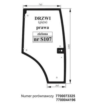 Szyba drzwi prawa gięta zielona do Renault 7700073325, 7700044196 27418