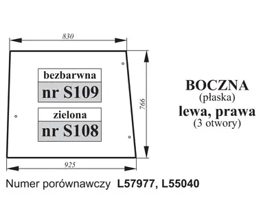Szyba boczna John Deere zielona L57977, L55040 27419