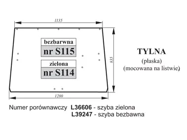Szyba tylna zielona płaska mocowana na s do John Deere L36606, L39247 27421