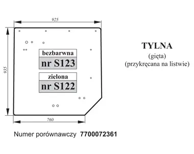 Szyba tylna Renault do Claas Ares 7700072361 zielona 27424