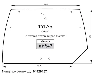 Szyba tylna gięta zielona z dwoma otworami do Deutz-Fahr Agro-Prima 27426