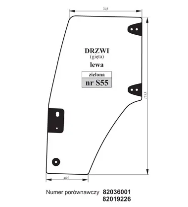 Szyba drzwi lewa gięta zielona do Renault 82036001, 82019226 27434