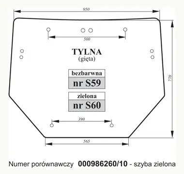 Szyba tylna Deutz-Fahr 00098260/10 zielona 27437