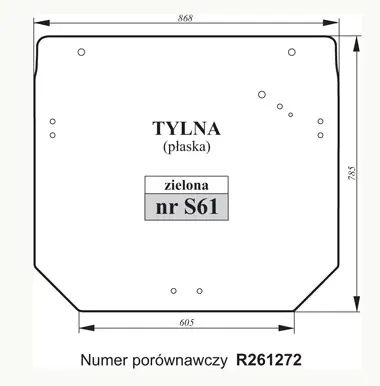 Szyba tylna zielona do John Deere R261272 27438