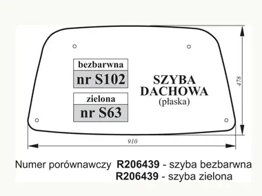 Szyba dachowa John Deere zielona R206439 27440
