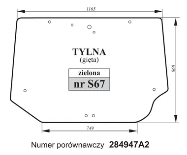 Szyba tylna gięta zielona do Case 27443