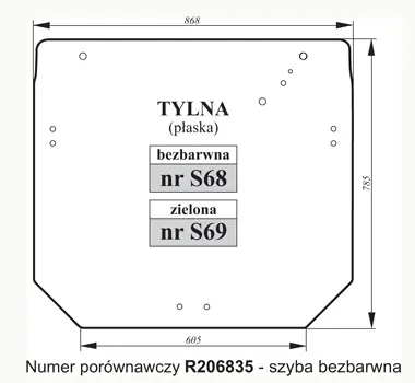 Szyba tylna bezbarwna do John Deere R206835 27444