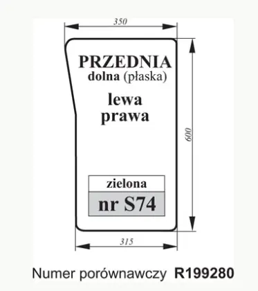 Szyba przednia dolna do John Deere R199280 27449