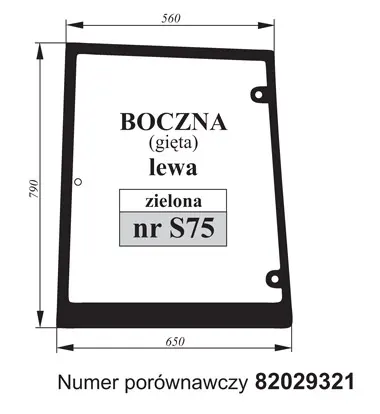 Szyba boczna lewa do Case 82029321 27450