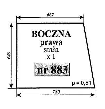 Szyba boczna prawa stała do MF 2620 28600
